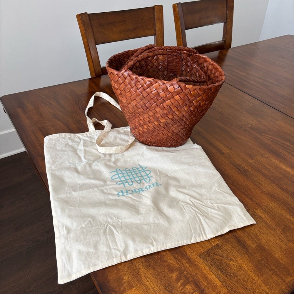 Dragon Diffusion Authentic Tan “Egola” Woven Leather Tote Bag - Picture 2 of 11